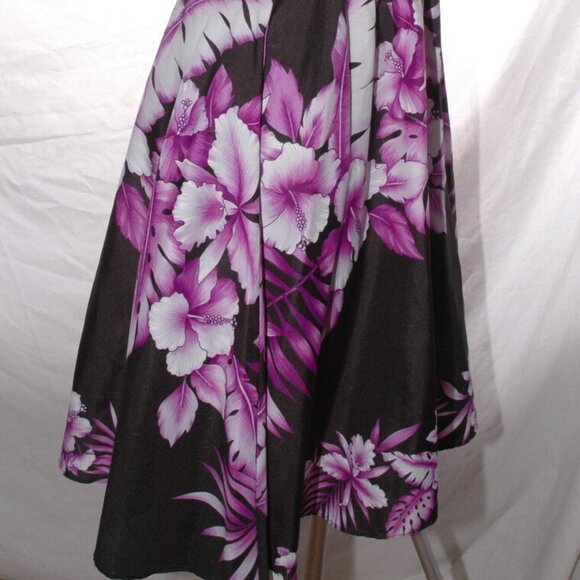 HAWAIIAN DRESS Aloha Black w/ Purple Hibiscus Floral Orchid Hawaii Summer Sun S - Picture 5 of 7